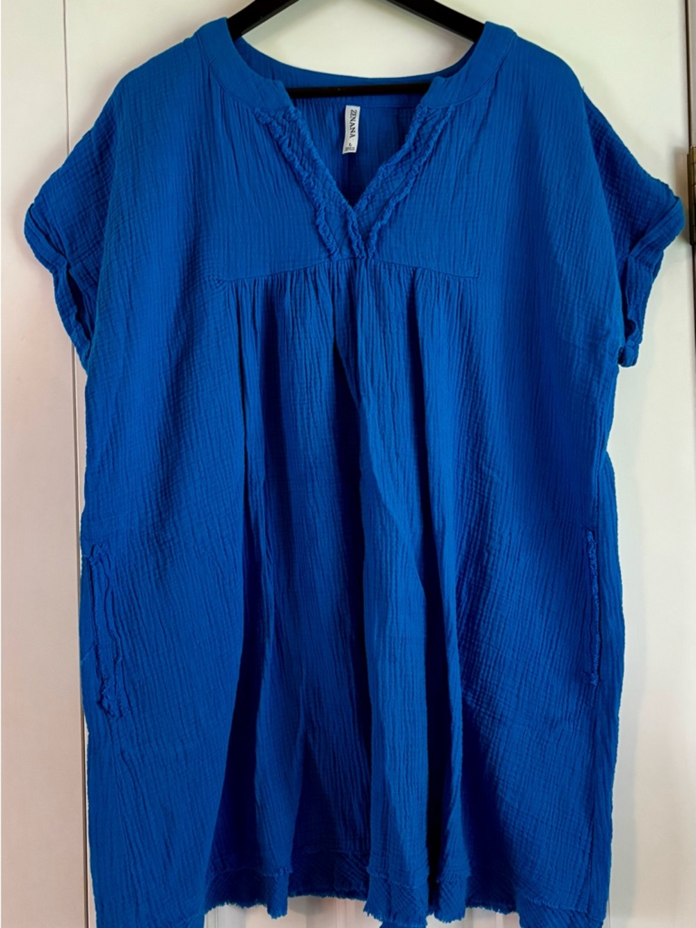 Zenana Outfitters Bright Blue Crinkle V-Neck Dress